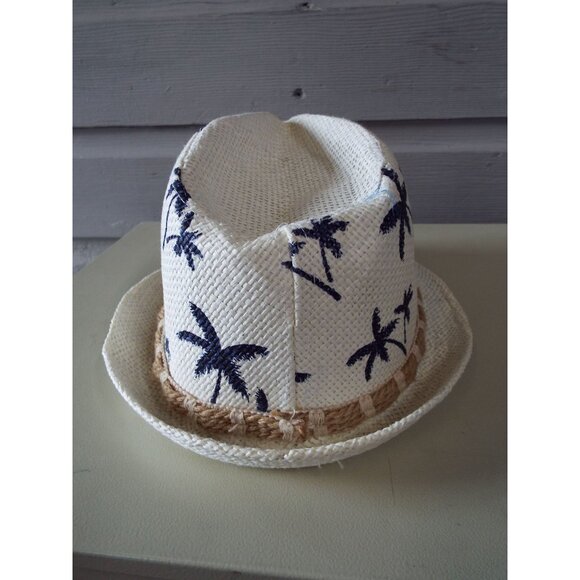 Fedora Palm Tree Print White Straw Hat NEW - Picture 3 of 7